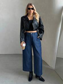 Auralis Plus Size Women Pocket Loose Flared Casual Versatile Jeans Summer