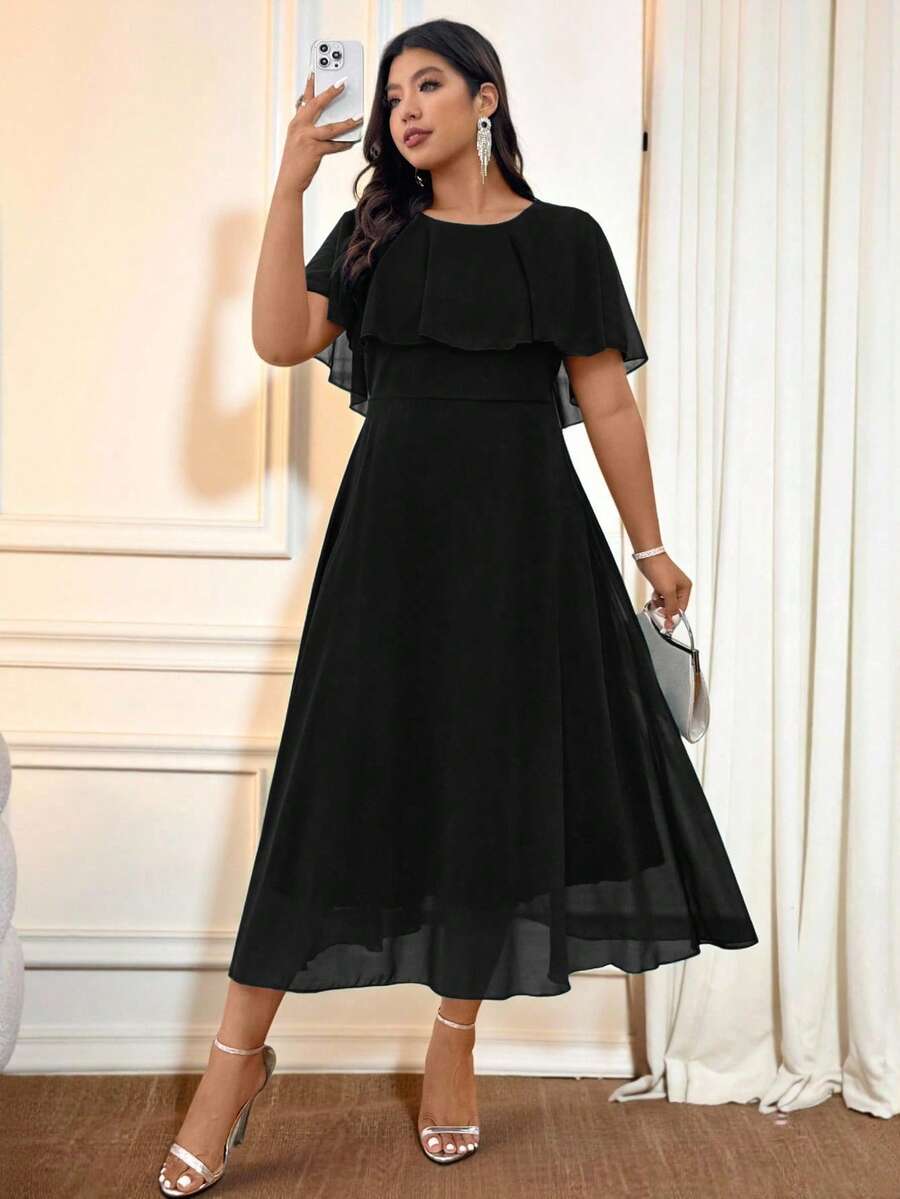 Cravure Women's Plus Size Round Neck Loose Solid Color Elegant Long Chiffon Dress Summer Women Outfit Spring Dress Elegant Formal Women Dresses Wedding Women Dress Wedding Guest Purple Midi Dress Elegant Midi Dress Purple Elegant Dress Women Sparkly Dress Elegant Dresses For Women  Vestido Azul  Party Dress فستان عيد Festival Outfits Women  Vestidos Elegantes Para Fiesta  Vestido De Festa  Rave Outfits For Women Sequin Skirt - Black - View 1