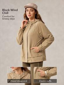 OutZeal 女士防水可调节帽侧口袋户外夹克徒步露营 - 卡其色 - 查看 3