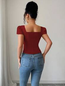 Elenzga Elegant Summer Vacation Shirts For Ladies - Red - View 2