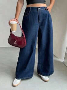 Auralis Quần Jeans Boyfriend Ống Rộng Thời Trang Thường Ngày Và Đa Năng Size Lớn - Màu xanh lam - Xem 4