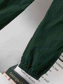 SHEIN 3pcs Dark Green Autumn Athletic Vacation Casual Collegiate Soft Hoodie Vest,Elastic Waist Pants Set With Bonus T-Shirt,Minimalist Multi-Pack Fashion - Dark Green - View 8