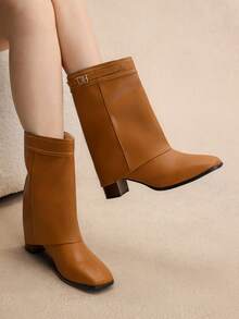 Rosivie Cuccoo 女士时尚舒适高跟方头天鹅绒踝靴，秋季 - 棕色 - 查看 10