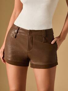 Briarwyn Shorts femme mode couleur unie taille basse, shorts  marron, shorts  femme, shorts marron femme, style Old Money - Tabac - Voir 4