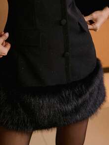 MOTF PREMIUM FUZZY PANEL LAPEL COLLAR FLAP DETAIL SHORT DRESS - Black - View 2