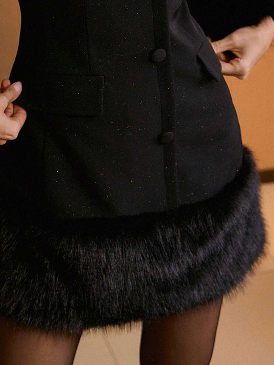 MOTF PREMIUM FUZZY PANEL LAPEL COLLAR FLAP DETAIL SHORT DRESS - Black - View 2