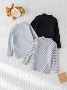 Cozy Pixies Set de 3 piezas de bodis de manga larga con cuello alto suave de punto para bebé niño