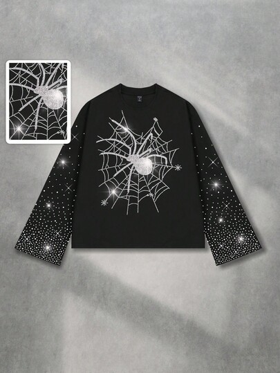 Goth تي شيرت رجالي فضفاض بأكمام قصيرة بنمط الماس اللامع والطراز الشارعي