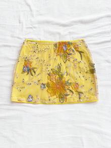 Soleia 派对外出波西米亚风连衣裙休闲亮片半身裙女士优雅亮片花卉刺绣A字裙，夏季 - 黃色 - 查看 2