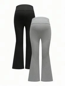 SHEIN Legging Hamil Warna Polos dengan Pinggang yang Dapat Diatur, Model Flare Kasual - MultiWarna - View 9