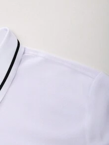 Manfinity Mode Men's Casual Contrast Trim Short Sleeve Polo Shirt, Versatile For Summer - White - View 7