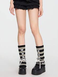 ROMWE Grunge Punk 1 Đôi tất giữ ấm chân sọc tối màu dành cho nữ, phù hợp cho mọi mùa - Nhiều màu - Xem 3