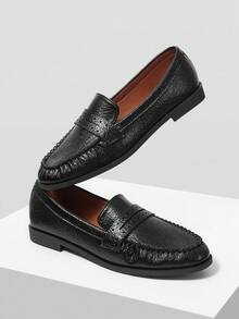 MOTF 女士系带乐福鞋，复古英伦风，时尚优雅，舒适一脚蹬休闲平底鞋 - 黑色 - 查看 9