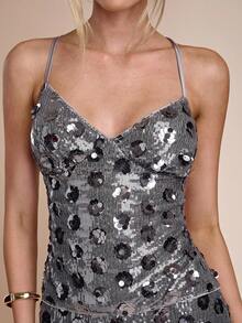 SHEIN BAE Áo hai dây sequin gợi cảm quyến rũ thời trang dành cho nữ - Bạc - Xem 6