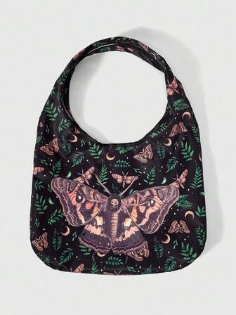 Fairycore Bolso de mano grande con estampado de mariposas y hojas, de estilo gótico y moda, con gran capacidad para mujer