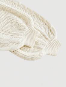 SHEIN MOD Plus Size Knitted Pullover Sweater, Light Apricot Color Knitted Pullover Sweater, 2pcs Set, Reversible, Knitted Vest, Knitted Cover Up,Autumn Pullover, Knitted Long-Sleeved Woolen Suit, Knitted Top Suit, Two-Piece Set (Removable),Fall Sweaters Winter - Apricot - View 11