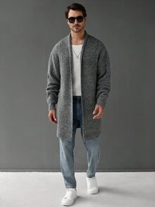 Manfinity Homme Cárdigan casual de manga larga para hombre, versátil para el otoño - Gris - Ver 3