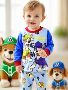 SHEIN Playful Pals Baby Boy Cartoon Puppy Print Colorblock Rib Crew Neck Long Sleeve T-Shirt And Pants Casual Outfit, Spring Autumn - Multicolor - View 10