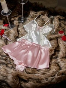 SilkySpell Satin-Like Cute Polka Dot Print Camisole & Shorts Women Pajama Set Satin Sleepwear Set Satin Pj Set Satin Lingerie Set Lingerie Sleep Set