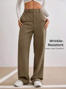 Seusyu Women's Fashionable Versatile Solid Color Straight Leg Pants - Khaki - View 7