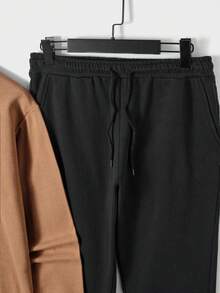 EURMUSE Cotton Men Letter Graphic Sweatshirt & Drawstring Waist Sweatpants - Beige - View 8