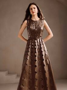 Anewsta Váy ôm eo thiết kế khoét rỗng không tay mới, thanh lịch, sang trọng, hợp thời trang, phù hợp cho mùa thu, đông, năm mới, tiệc tùng, đám cưới, dạ hội - màu nâu - Xem 6