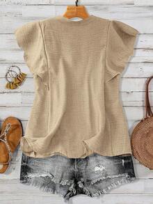 SHEIN LUNE CURVE Áo thun ngày lễ thường ngày cỡ lớn dành cho nữ có nút trang trí - Màu be - Xem 2