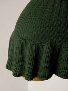 Mistrie 女式针织珍珠纽扣罗纹橙色褶皱迷你连衣裙，短袖性感紧身简约毛衣裙 - 綠色 - 查看 6