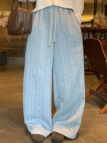 DAZY Women's Textured Casual Loose Wide-Leg Sweatpants, Solid Color, Autumn/Winter Women Joggers