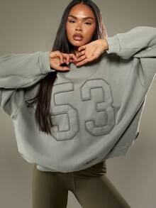 Missguided x Playboy Áo nỉ cotton oversized họa tiết in số Varsity cho trang phục thường ngày mùa thu đông ở trường học - Xám - Xem 4