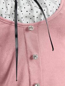 Elamini Black Vintage-Style Shoulder-Baring Short Sleeve T-Shirt, Spring/Summer - Pink - View 6