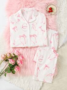 SHEIN Mädchen Teenager Lässige, locker sitzende, bequeme Schlafanzughose mit Schleifen-Dekor als Freizeitkleidung