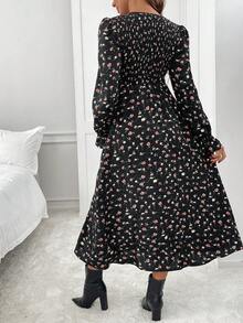 SHEIN 孕妇休闲碎花连衣裙，秋季 - 黑色 - 查看 2