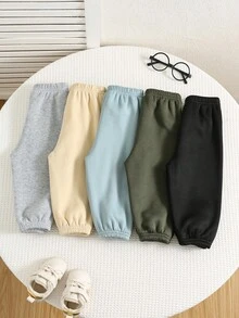 SHEIN Bộ 5 quần jogger lót nhiệt màu trơn cho bé trai, thoải mái, đa năng, mặc hàng ngày, thích hợp mặc trong nhà, ngoài trời, thể thao, vui chơi, tiệc tùng, lễ hội, Halloween, Giáng sinh, năm mới - Nhiều màu - Xem 2