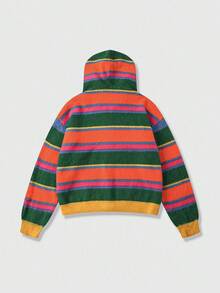 ROMWE MEN Prep Áo khoác cardigan nam có mũ trùm đầu sọc, khóa kéo, mùa thu - Màu vàng - Xem 8