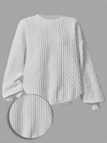 SHEIN Girlism Teen Girls' Casual Textured Solid Color Loose Fit Crew Neck Sweatshirt, Autumn Fall Winter - White - View 1