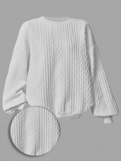 SHEIN Girlism Teen Girls' Casual Textured Solid Color Loose Fit Crew Neck Sweatshirt, Autumn Fall Winter