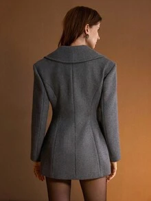 MOTF PREMIUM 秋冬季羊毛翻领双排扣大衣 - 深灰色 - 查看 4