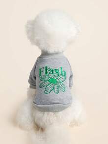 PETSIN 1 Stück universelle Haustierkleidung für Katzen und Hunde, bequemer Pullover für den Frühherbst, lässiges Outfit mit besticktem Rundhalsausschnitt für Herbst und Winter - Grau - Übersicht 2