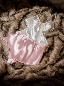 SilkySpell Satin-Like Cute Polka Dot Print Camisole & Shorts Women Pajama Set Satin Sleepwear Set Satin Pj Set Satin Lingerie Set Lingerie Sleep Set