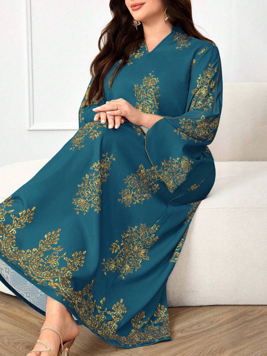 Al Najma 大码女式阿拉伯风格休闲连衣裙,简约时尚,适合日常穿着 - 藍色 - 查看 1
