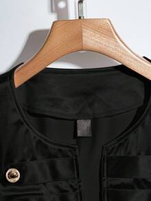 SHEIN Clasi Veste longue à double boutonnage élégante en métal pour femmes grandes tailles, automne