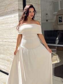 NegzBox Women's Solid Off Shoulder Cinched Waist Dress, Simple & Minimalist, Summer