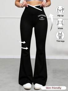 SHEIN Teen Girls' High Waist Flared Yoga Pants, Stretchy & Comfortable Workout Leggings, Versatile Flared Leggings Fall Winter