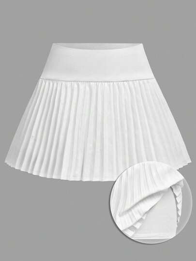 Girlism 青少年女孩运动紧身裤，带褶裙罩层，白色褶裙