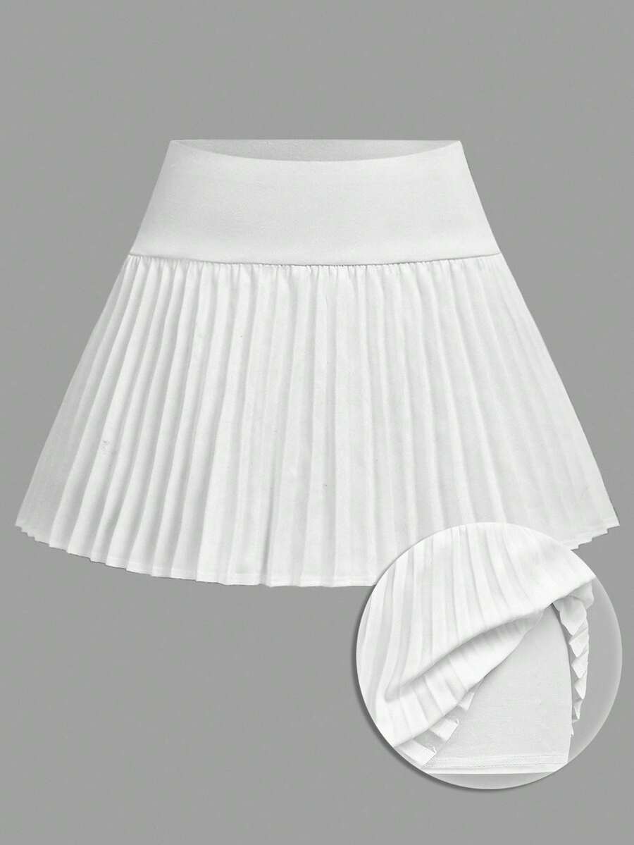 Girlism 青少年女孩运动紧身裤，带褶裙罩层，白色褶裙 - 白色 - 查看 1