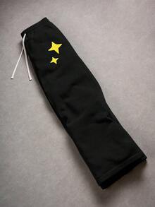 Manfinity EMRG 男装街拍，INS高街嘻哈泡泡印花宽松直筒运动裤，适合四季搭配，街头摇滚滑板风，适合各种聚会和日常搭配，拍摄神器，男友/老公礼物，街头潮流穿搭，Y2K - 黑色 - 查看 6