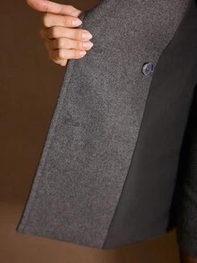 MOTF PREMIUM 秋冬季羊毛翻领双排扣大衣 - 深灰色 - 查看 10