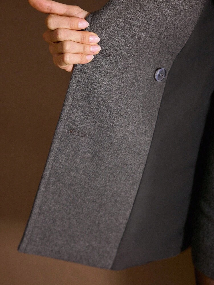 WOOL LAPEL COLLAR DOUBLE BREASTED PLACKET OVERCOAT FOR AUTUMN & WINTER