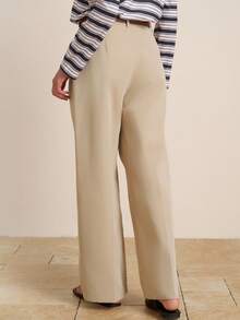 Airaco Pantalones casuales sueltos de pierna ancha y plisados de unicolor para mujer